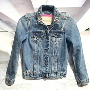 Abercrombie KIDS Light Blue Denim Jacket with Rhinestone’s Collar